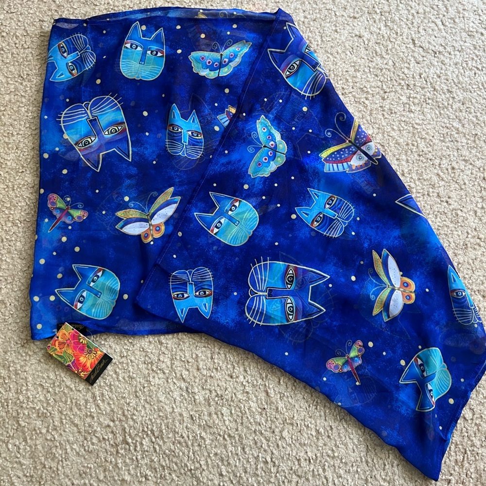 Laurel Birch Cat and Moth/Butterfly Night Sky Infinity Scarf NWT